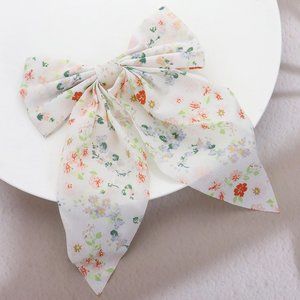 Silky floral Print Scarf Bow Barrette Coquette Bow